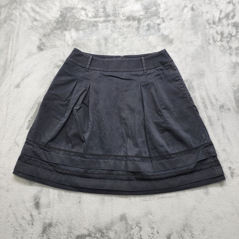 White House Black Market Skirt Womens 8 Black Pleated A-Line Tiered Cotton Lined
